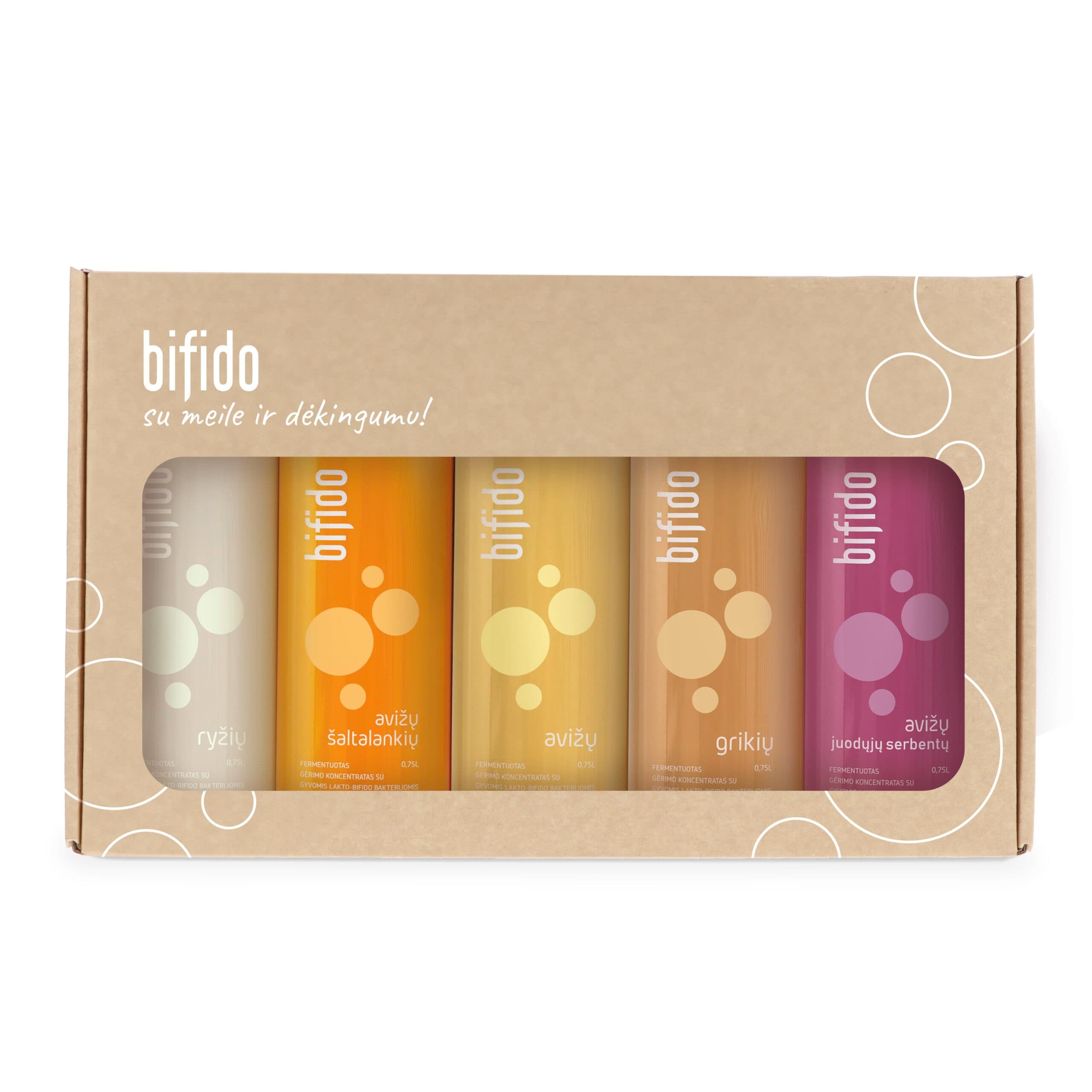 Susidėk savo Didįjį BIFIDO rinkinį 5x750ml Rinkinys pristatomas paprastoje transportavimo kartoninėje dėžutėje.